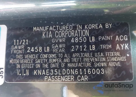 2022 Kia Stinger Gt-Line из США, поврежденный, VIN KNAE35LD0N6116003